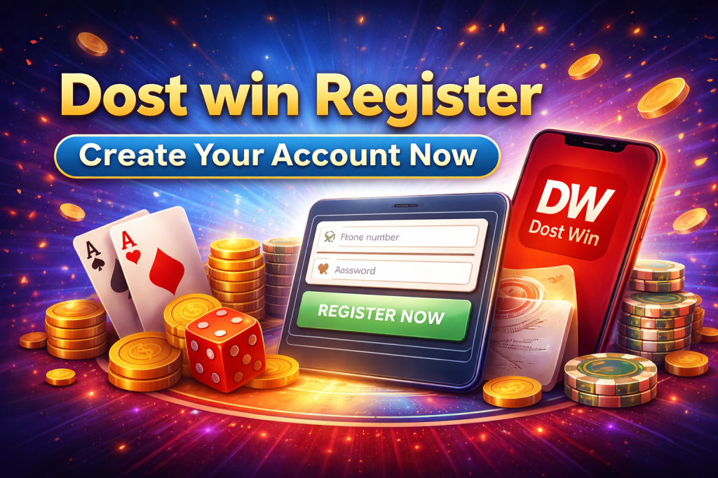 Dost win register create account banner with mobile app signup and register now button